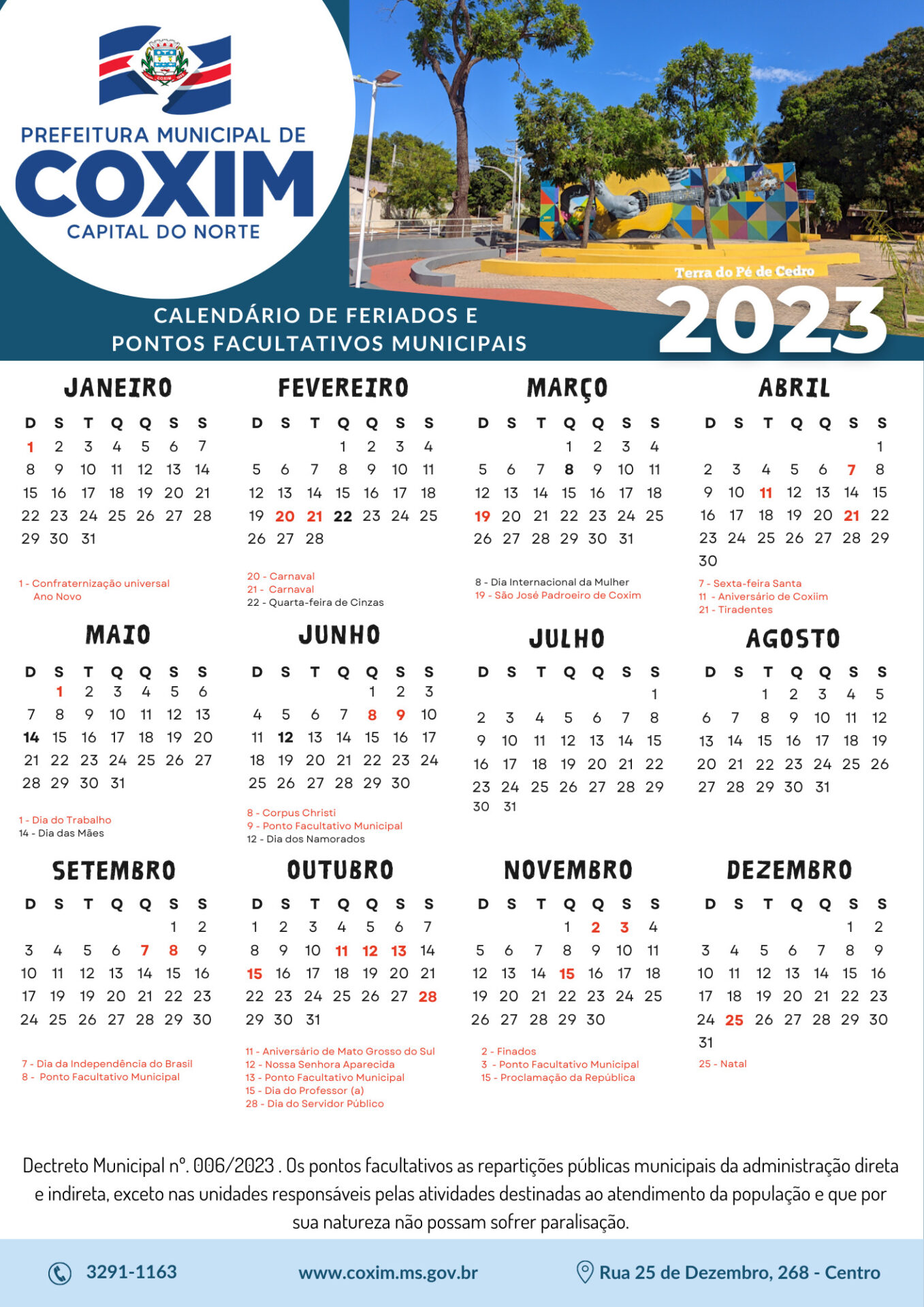 Calendário 2023 - Ponto Facultativos E Feriados