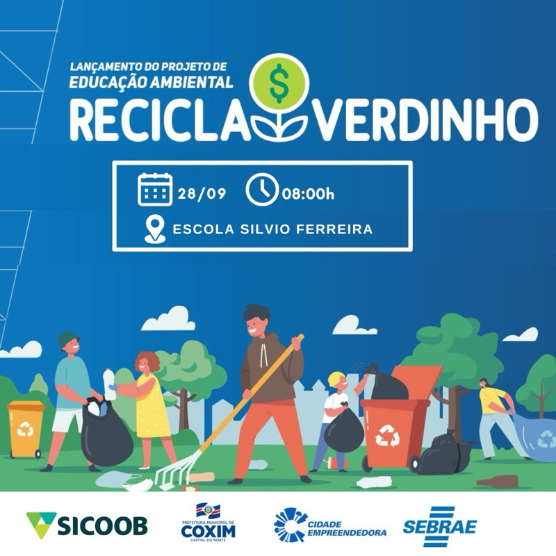 Prefeitura e Sebrae lançam projeto Recicla Verdinho para promover educação ambiental e alimentação saudável entre estudantes de Coxim