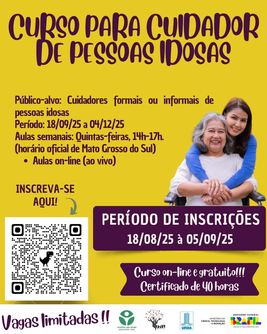 UnAPI/UFMS Abre Inscrições para Curso Gratuito de Cuidadores de Idosos
